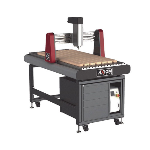 Axiom Iconic8 CNC Education Package set up with black frame and casters, silver spindle and support bar