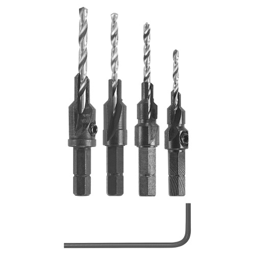 Bosch 5-Piece Hex Shank Screw Pilot Bit Set with #6, 8, 10 and 12 black bits and black Allen wrench