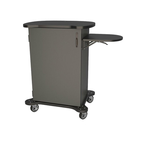 CEF Multi-Maker Cart has 3" locking swivel casters and shown with external shelf and locking front door