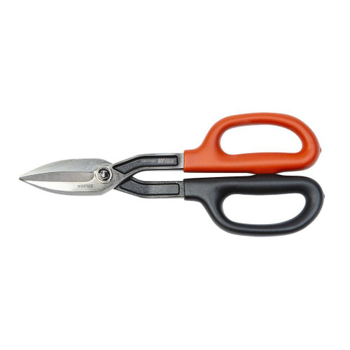 Crescent 10" Straight Pattern Tinner Snips have hot drop-forged steel blades, high durometer grips