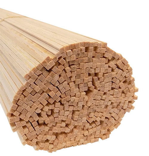 500 pieces of 1/8" x 1/8" x 36" kiln-dried balsa wood for crafts and architectural projects in a classroom