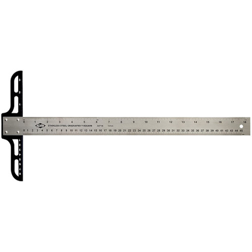 T-square with 30" long stainless steel blade and black plastic arm includes inches and centimeters