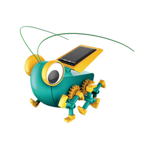 2.61" x 2.06" x 1.89" solar powered robotic insect bug with blue body and yellow eyes for kids age 8+