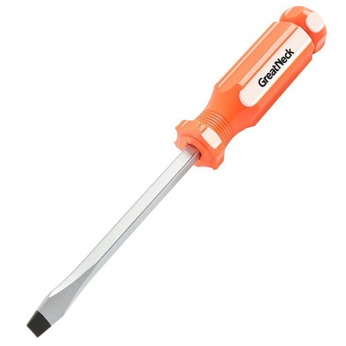 orange acetate fluted screwdriver handle with 4" x 1/4" chrome vanadium shank and magnetized tip