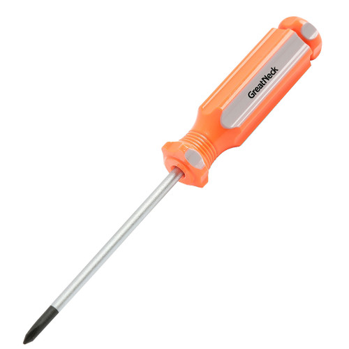 GreatNeck Phillips Screwdriver has 2-1/2" chrome vanadium steel shank, magnetized #0 tip, acetate handle