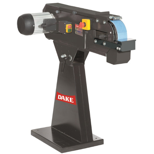 dake 220v 4 hp belt grinder  has pivoting head, hinged top cover, belt tracking capabilities and more