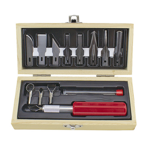 Excel Hobby Knife Woodworking Set Includes K5 knife, blades, gouges, routers and wooden storage case