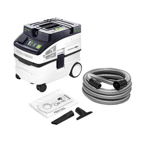 festool dust extractor vacuum model ct 15 with cleaning accessories, 4 gallon filter bag, and hose