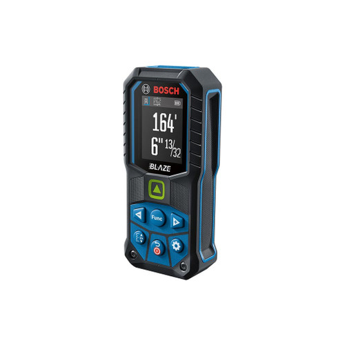 Bosch Blaze Laser Measure has rubber housing for durability, green-beam technology and backlit display