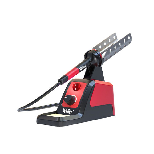 soldering iron station has ergonomically-shaped pencil grip handle, onboard tip storage and cleaner, integrated safety rest