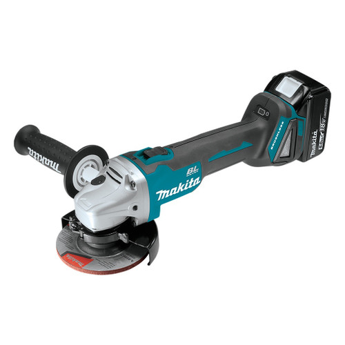 Makita Cordless 4-1/2" Angle Grinder has brushless motor, rubberized grip, anti-restart