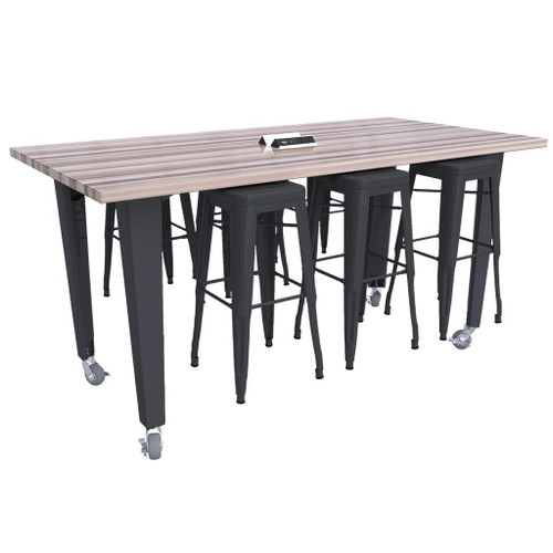CEF Mobile Workbench, 84"L x 48"W x 42"H, Black Legs, 6 Black Stools