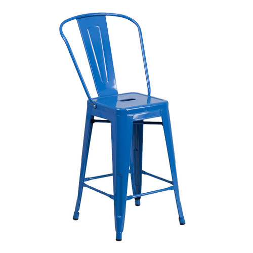 Flash Furniture 24.25" Metal Stool w/Back, Blue