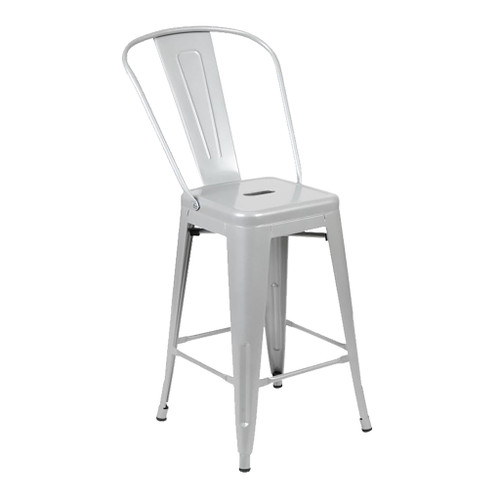 Flash Furniture 24.25" Metal Stool w/Back, Silver