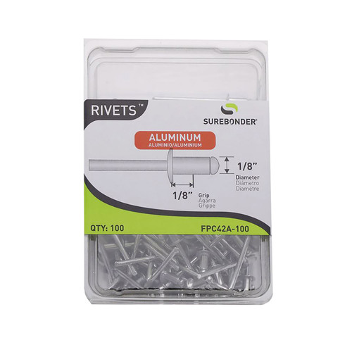 Surebonder Blind Aluminum Rivets, 1/8" grip range, 1/8" dia., 100/pkg.