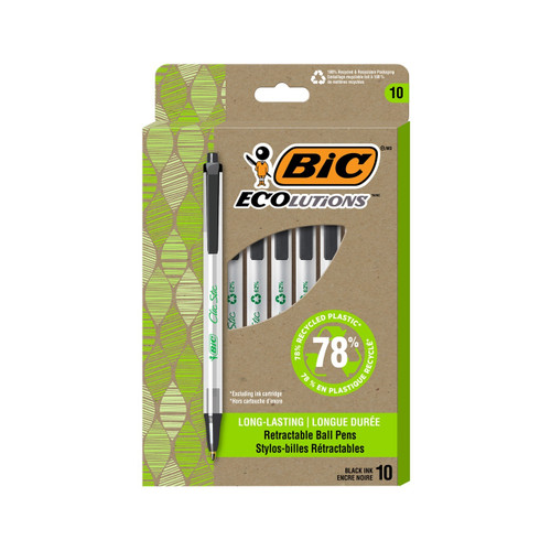 BIC Ecolutions Clic Stic Retractable Ballpoint Pen, Black, 12-Pack