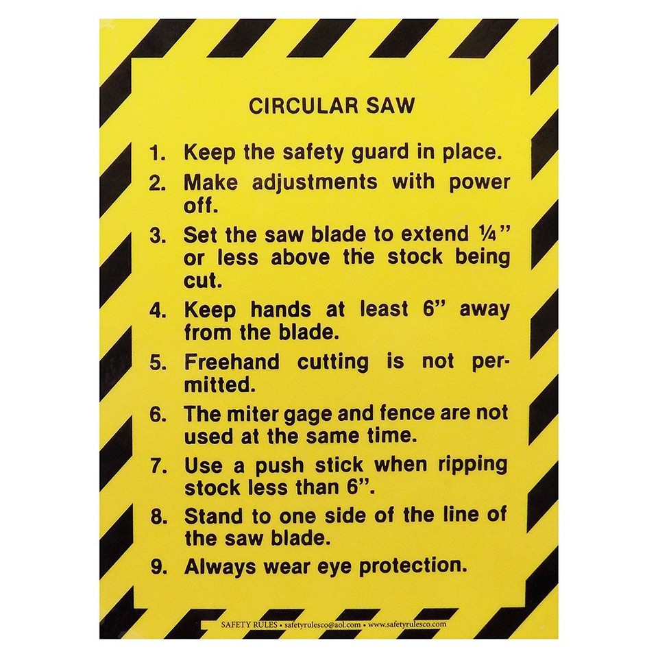 Safety Rules Machine Safety Rules Circular Saw, 8" x 11" Midwest