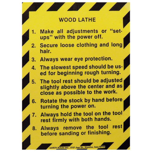 Safety Rules Machine Safety Rules Wood Lathe, 8" x 11" Midwest