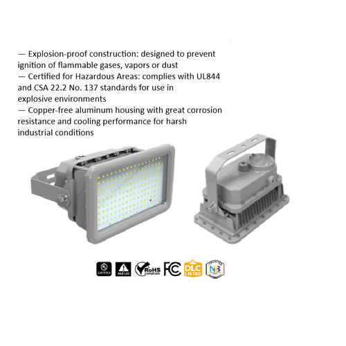 Sylvania HAZFLOODP/300UNVD850/GR LED Hazardous Location Floodlight – 300W | 5000K | 45,000 lm | 120-277V | Gray | Explosion-Proof