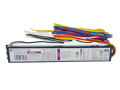 GE 74107 GE432MAX-G-347 (Replaces GE432-N-347) T8 Electronic Ballast - 4 or 3 Lamp F32T8 347V Instant start