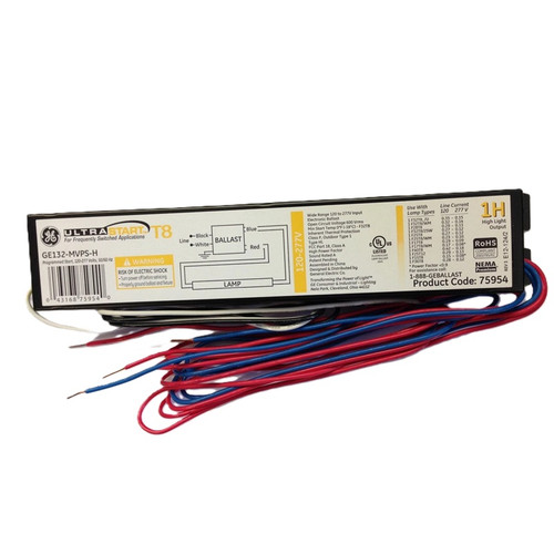 GE 75954 GE132-MVPS-H T8 Electronic Ballast - 1 Lamp F32T8  Programmed start