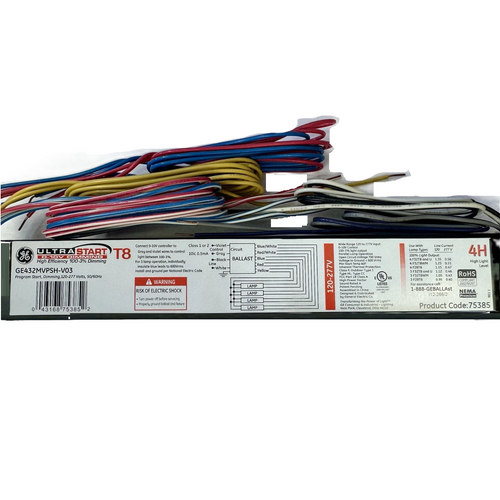 GE 75385 GE432-MVPS-H-V03 T8 Dimming T8 UltraStart 0-10V Programmed Start Dimming Ballast
