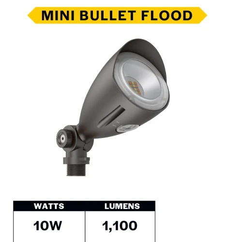 Halco 25590 MBUL-10-CS-U-BZ 10W LED Mini Bullet Flood Selectable 3000K/4000K/5000K 1100 Lumens Bronze Finish Photocell IP65 120-277V