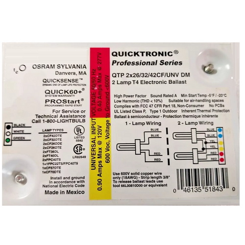Sylvania QTP2x26/32/42CF/UNV DM #51843 Quicktronic Ballast