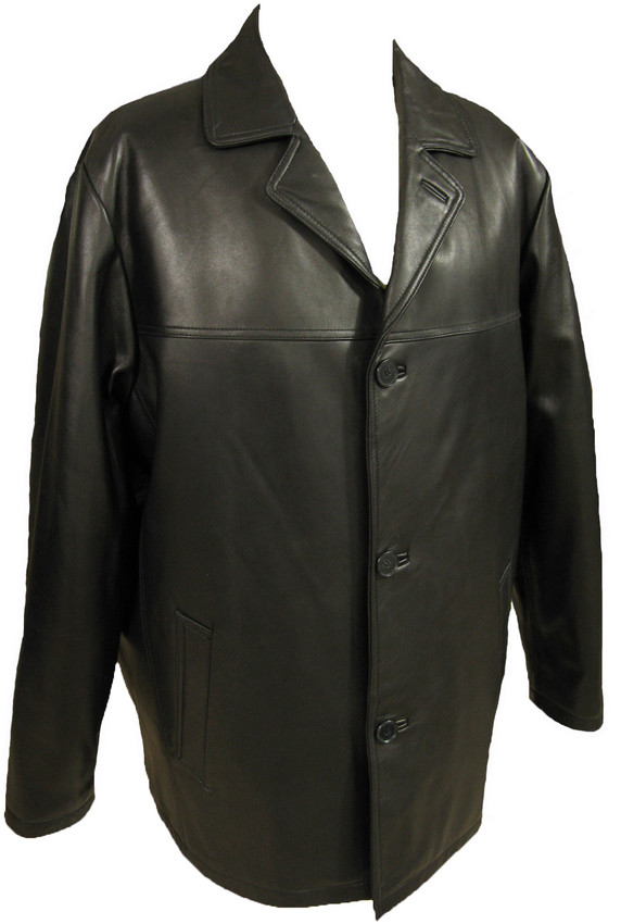 Mens Lambskin Black Leather Car Coat American Mystique