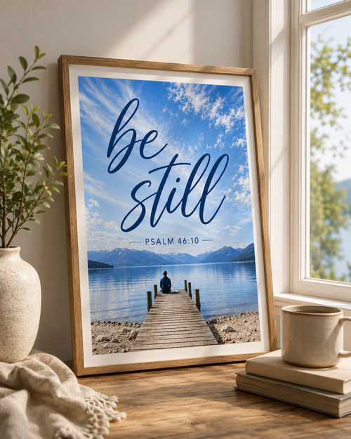 Be Still Psalm 46:10 Christian Wall Art, Serene Lake Scripture Print (Digital Download)