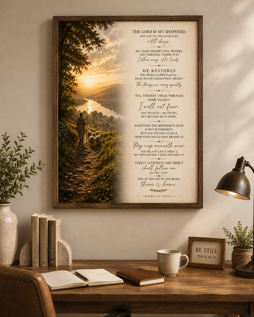 Psalm 23 Wall Art, Christian Shepherd Landscape Print, Bible Verse Decor (Digital Download)