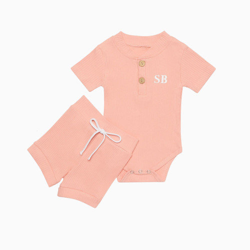 Pink Personalised Baby Romper & Short Set