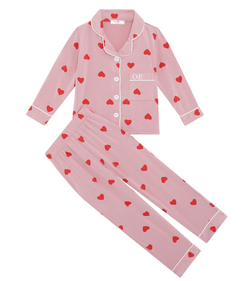 Kids Heart Print Super Soft Personalised Pyjama Set