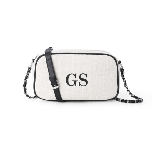 Cream/Black Canvas Personalised Crossbody Bag