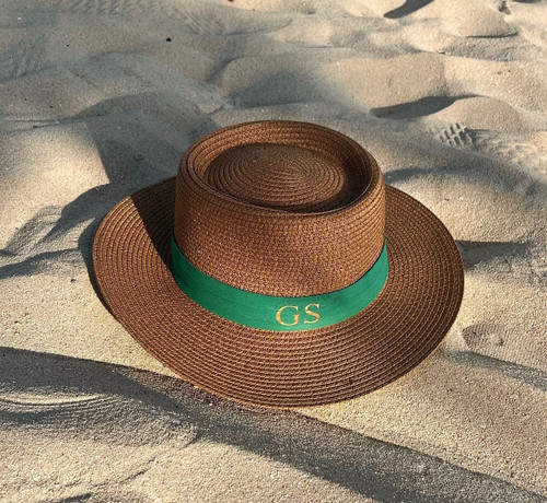 Brown/Green Straw Personalised Beach Hat