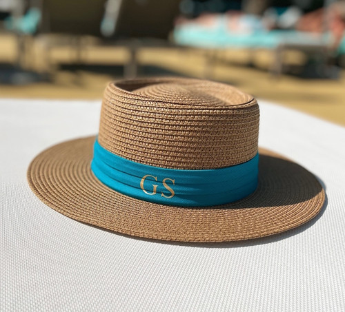 Brown/Blue Straw Personalised Beach Hat Brown/Blue Straw Personalised Beach Hat
