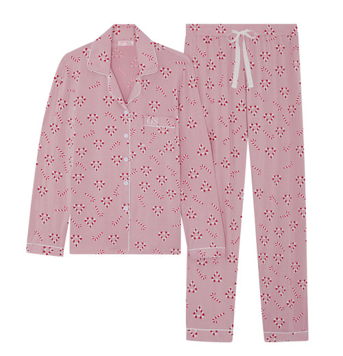  Pink Candy Cane Heart Super Soft Long Pyjama Set