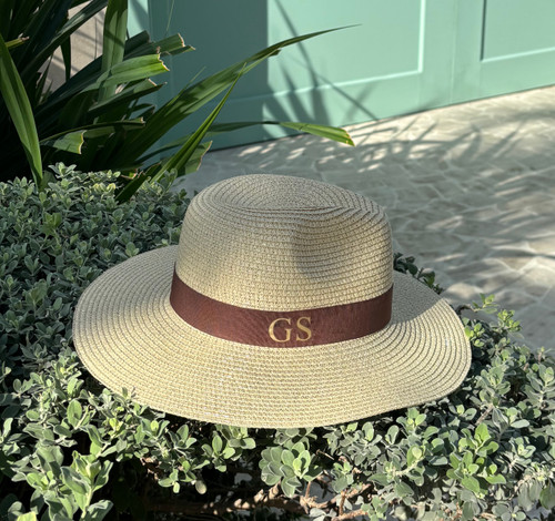 Cream Personalised Straw Hat with Brown Ribbon