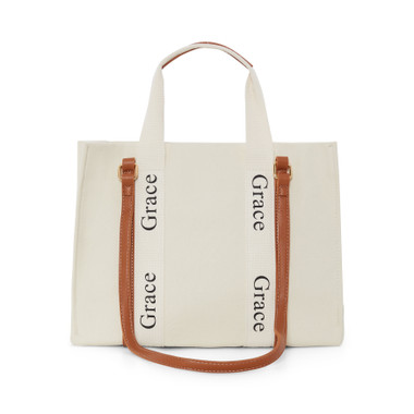 Personalised Tote Bag Cream/Brown Colour of initials\/name:gold