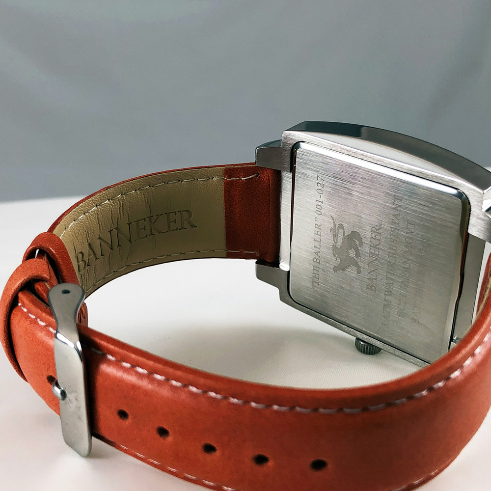 Each Baller is individually numbered on the case back.  The first number is the Style Number - 001=Baller Burnt Orange.  The second number (027 in picture) is your individual watch number.  Reserver your place in history today.