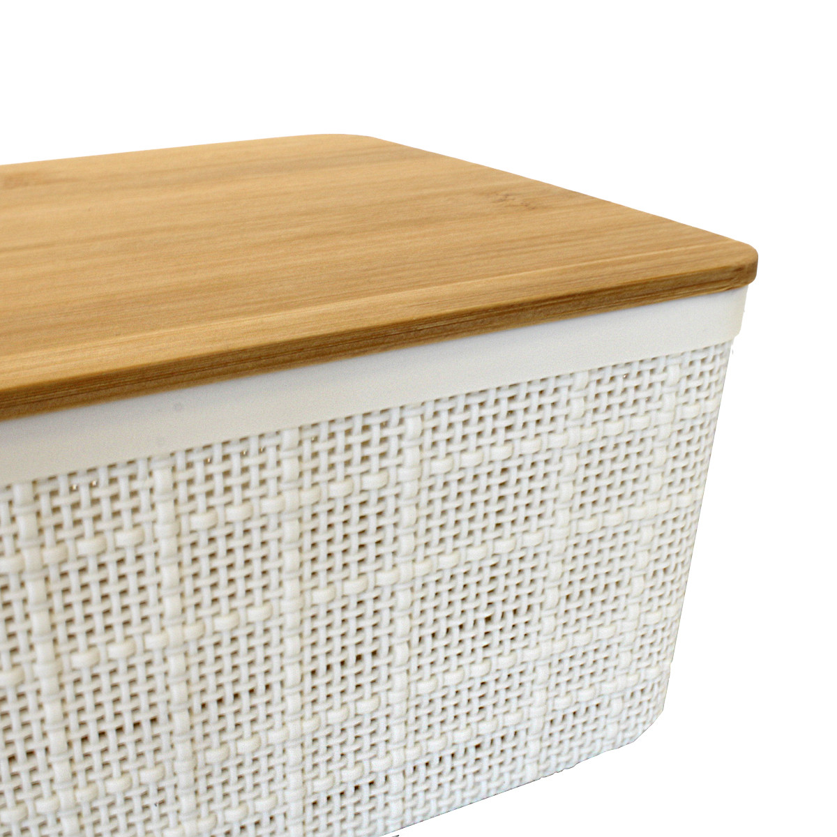 4 Litre Plastic Storage Box with Bamboo Lid - White | Charlies