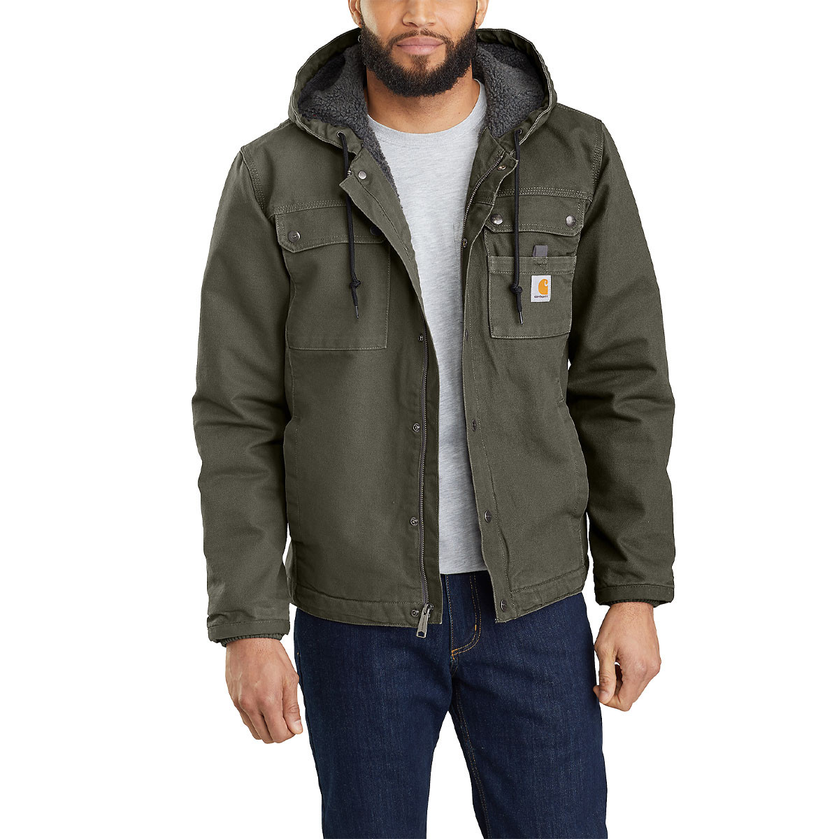 Carharttジャケット Carhartt Men's Bartlett Sherpa Lined Hooded Utility Jacket - Moss