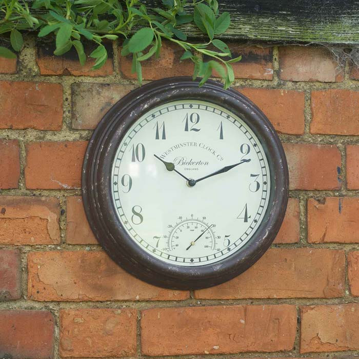 westminster garden clock and thermometer