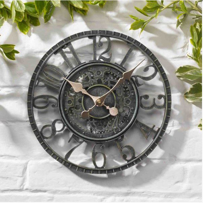 Outside Wall Clock Newby Mechanical Verdigris 12" Rustic - View #11