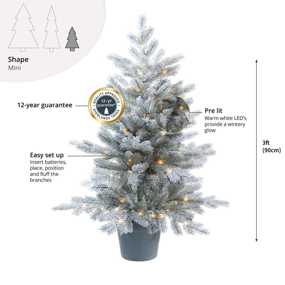 3ft Everlands Mini Pre-Lit Snowy Grandis Fir Artificial Christmas Tree ...