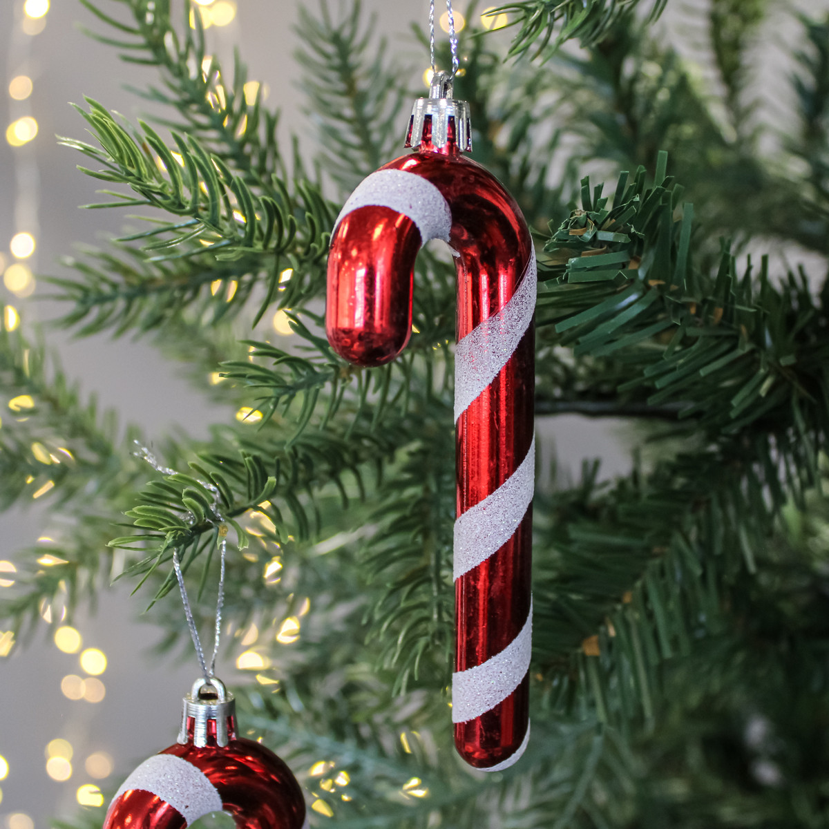 Christmas Decor Banana Bark Candy Cane Hanging (Set of 2)