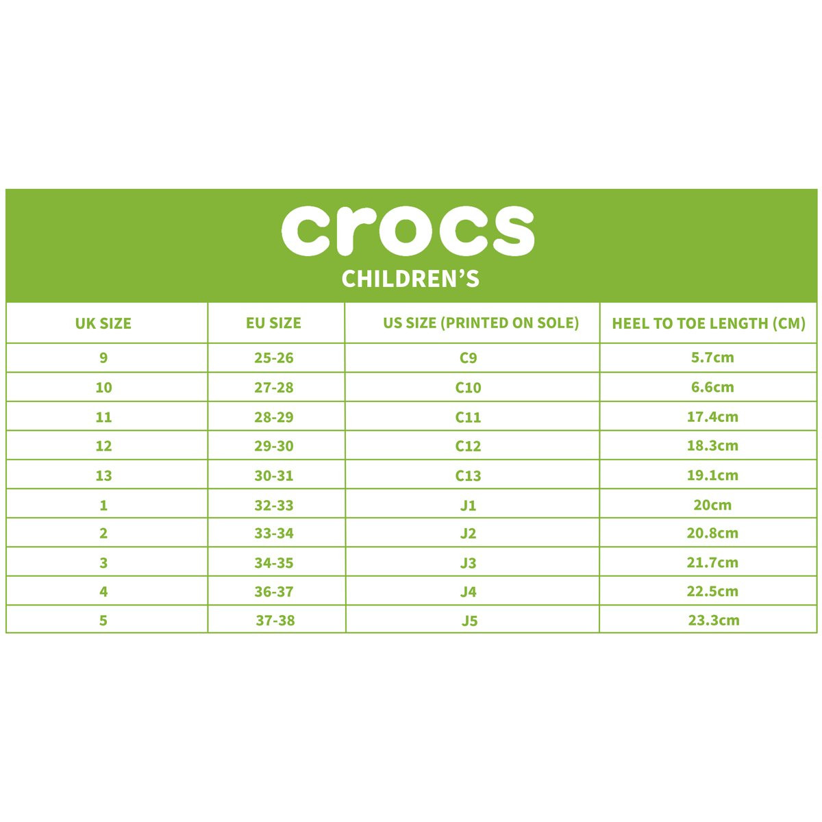 Size In Cm C 13 Crocs C12 Crocs Size Chart 13 Size Crocs Crocs