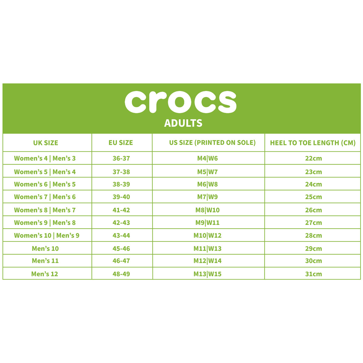 Womens Crocs Dimensions Shoe Size Chart Two Sizes On Bottom Of