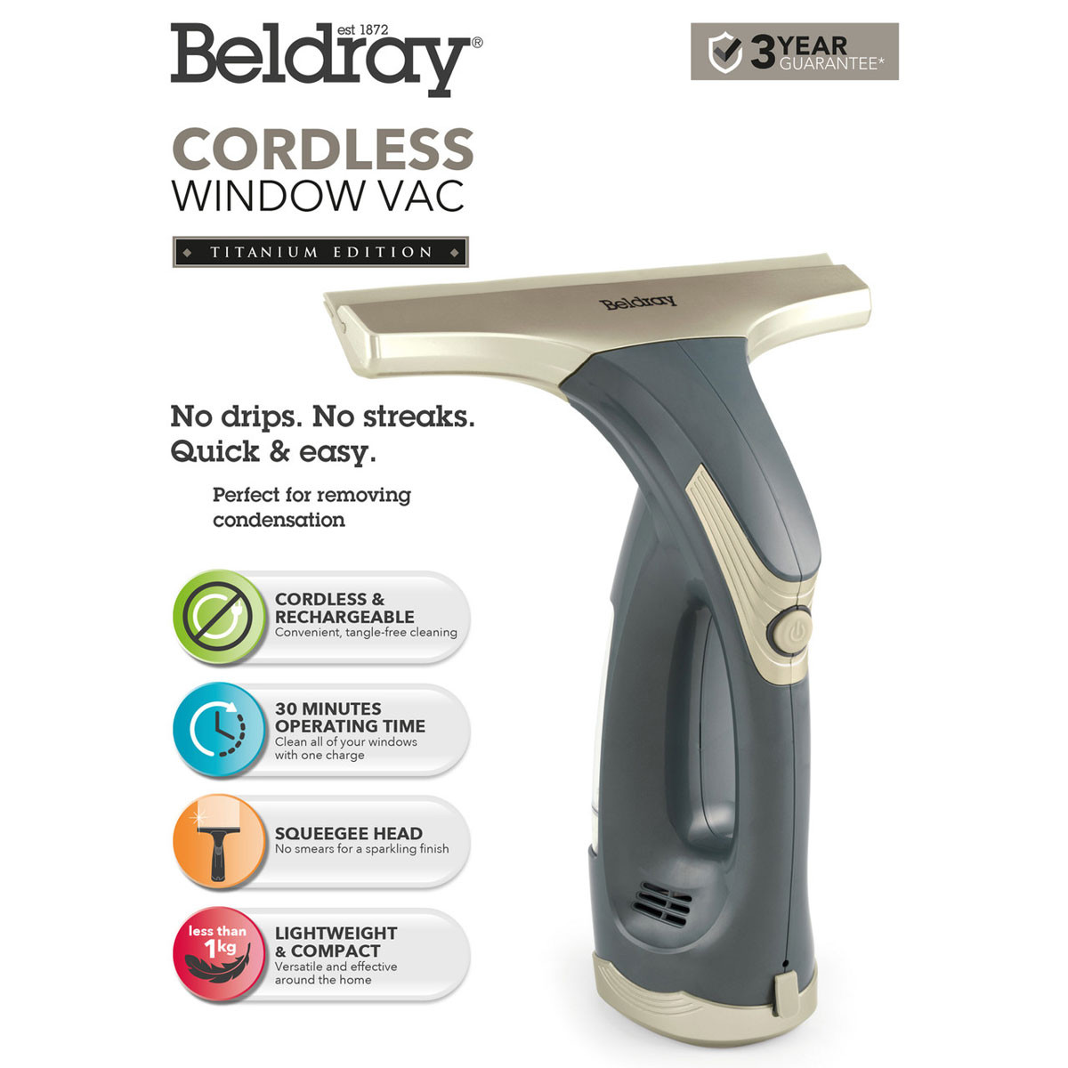 Beldray Cordless Rechargeable Window Vacuum Cleaner | Charlies