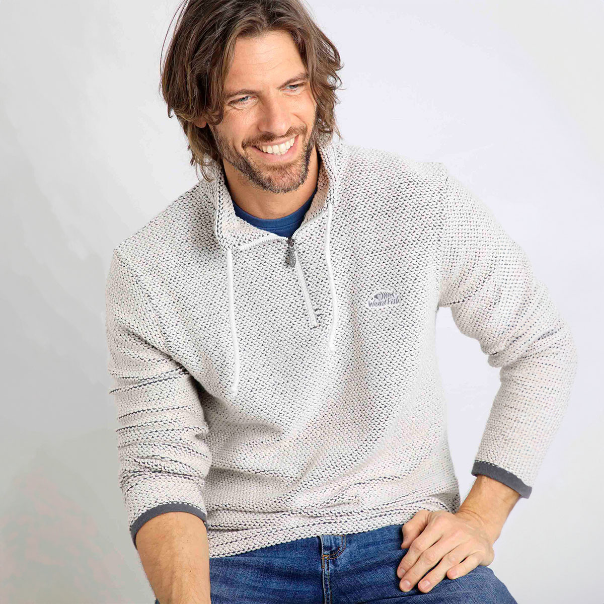 Weird Fish Men's Cruiser Quarter Zip Macaroni Fleece Ecru